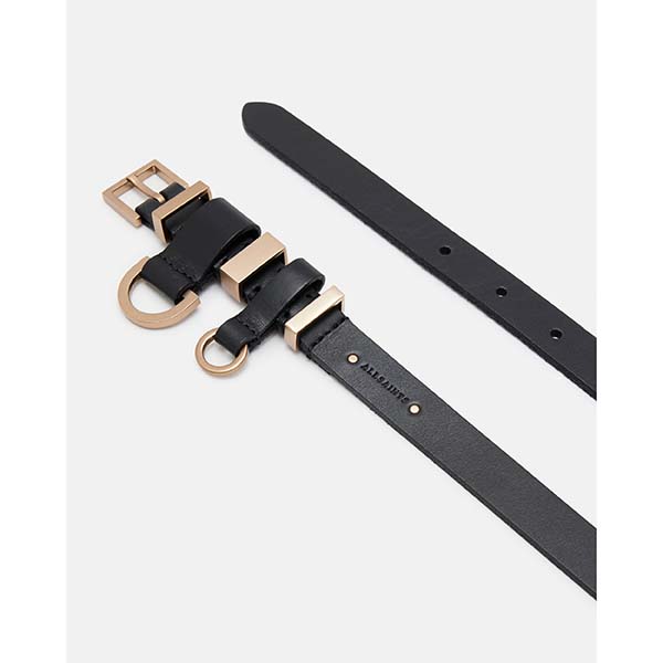 Allsaints Australia Womens Ursa Leather Double Wrap Belt Black/Brass AU36-257